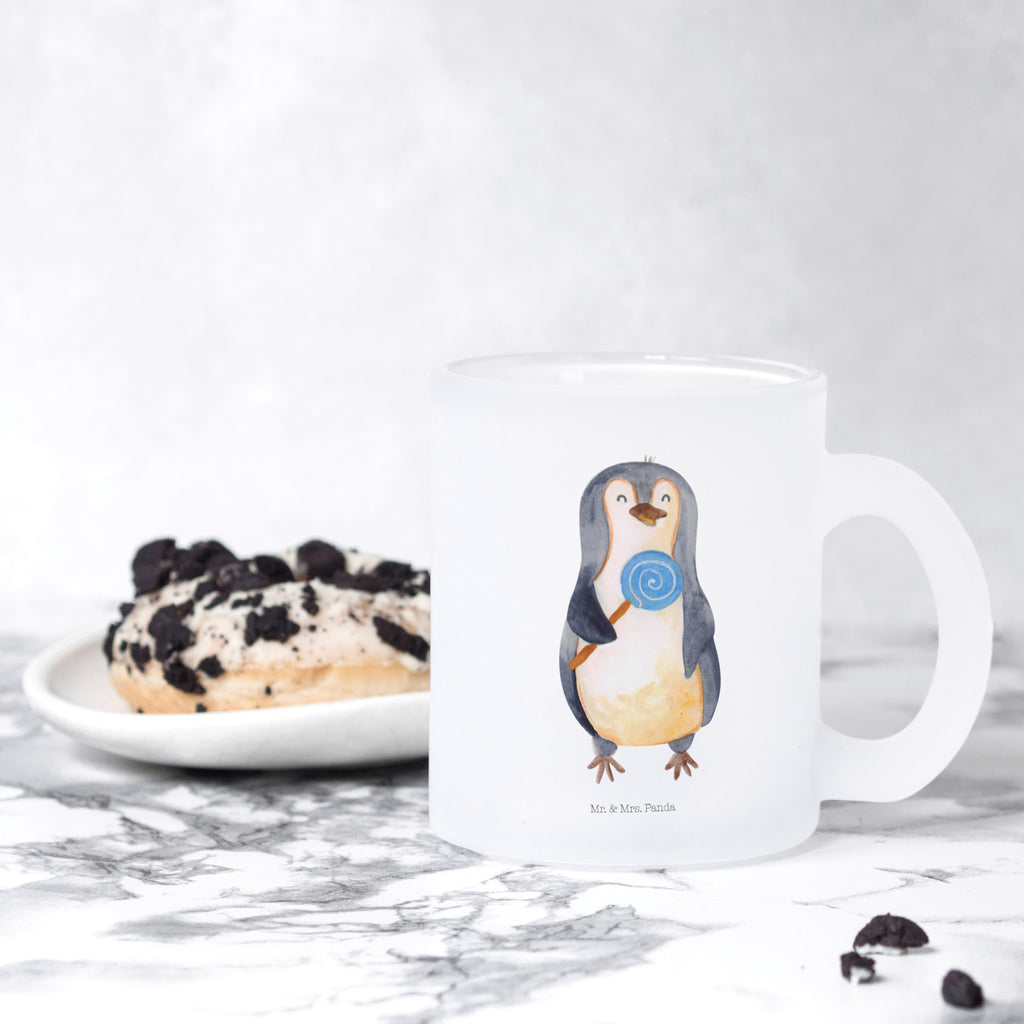 Teetasse Pinguin Lolli Teetasse, Teeglas, Teebecher, Tasse mit Henkel, Tasse, Glas Teetasse, Teetasse aus Glas, Pinguin, Pinguine, Lolli, Süßigkeiten, Blödsinn, Spruch, Rebell, Gauner, Ganove, Rabauke