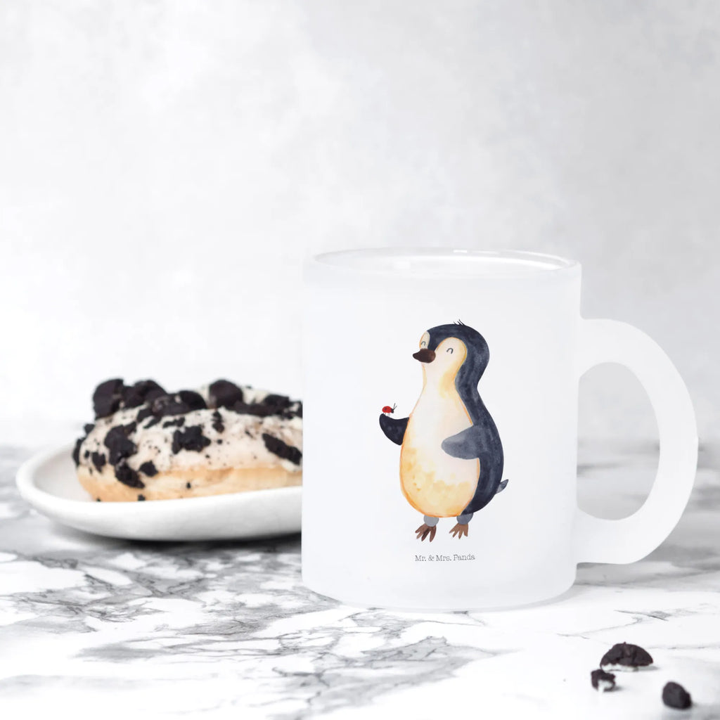 Teetasse Pinguin Marienkäfer Teetasse, Teeglas, Teebecher, Tasse mit Henkel, Tasse, Glas Teetasse, Teetasse aus Glas, Pinguin, Pinguine, Marienkäfer, Liebe, Wunder, Glück, Freude, Lebensfreude