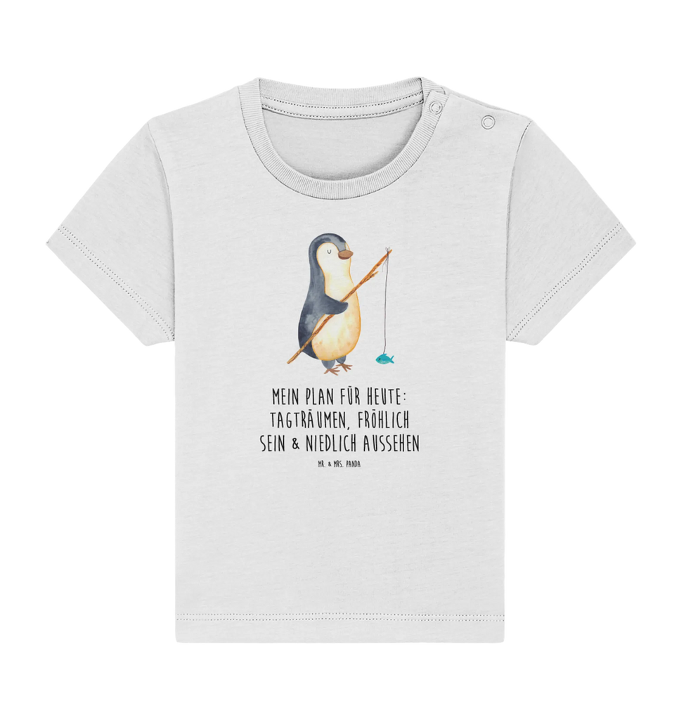 Organic Baby Shirt Pinguin Angler Baby T-Shirt, Jungen Baby T-Shirt, Mädchen Baby T-Shirt, Shirt, Pinguin, Pinguine, Angeln, Angler, Tagträume, Hobby, Plan, Planer, Tagesplan, Neustart, Motivation, Geschenk, Freundinnen, Geschenkidee, Urlaub, Wochenende