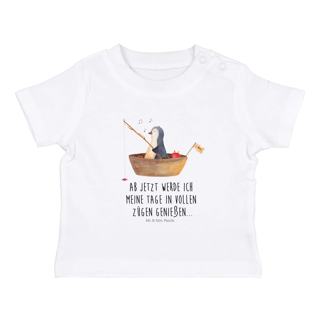 Organic Baby Shirt Pinguin Angelboot Baby T-Shirt, Jungen Baby T-Shirt, Mädchen Baby T-Shirt, Shirt, Pinguin, Pinguine, Angeln, Boot, Angelboot, Lebenslust, Leben, genießen, Motivation, Neustart, Neuanfang, Trennung, Scheidung, Geschenkidee Liebeskummer