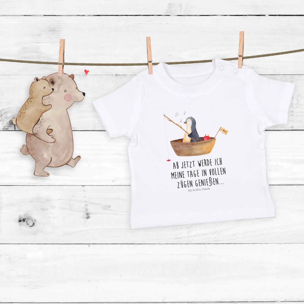 Organic Baby Shirt Pinguin Angelboot Baby T-Shirt, Jungen Baby T-Shirt, Mädchen Baby T-Shirt, Shirt, Pinguin, Pinguine, Angeln, Boot, Angelboot, Lebenslust, Leben, genießen, Motivation, Neustart, Neuanfang, Trennung, Scheidung, Geschenkidee Liebeskummer