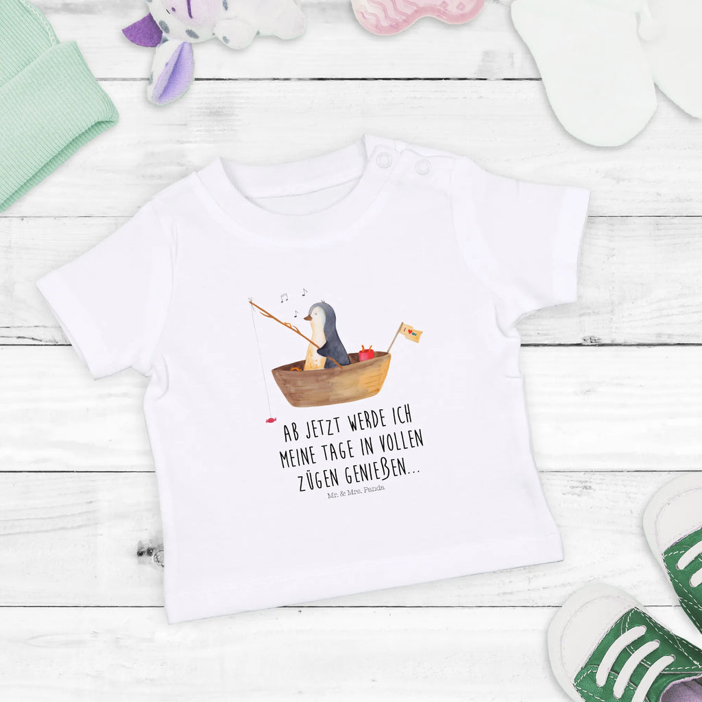 Organic Baby Shirt Pinguin Angelboot Baby T-Shirt, Jungen Baby T-Shirt, Mädchen Baby T-Shirt, Shirt, Pinguin, Pinguine, Angeln, Boot, Angelboot, Lebenslust, Leben, genießen, Motivation, Neustart, Neuanfang, Trennung, Scheidung, Geschenkidee Liebeskummer