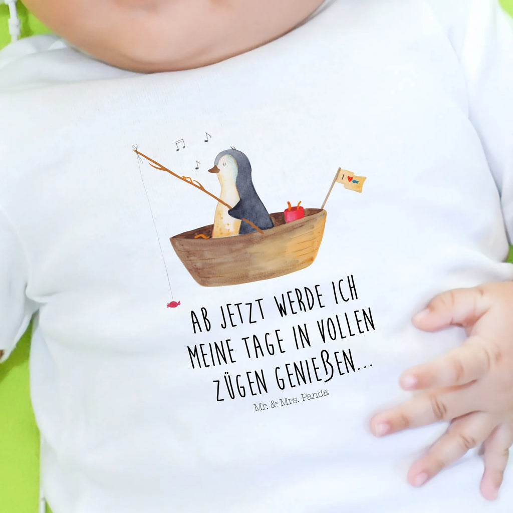 Organic Baby Shirt Pinguin Angelboot Baby T-Shirt, Jungen Baby T-Shirt, Mädchen Baby T-Shirt, Shirt, Pinguin, Pinguine, Angeln, Boot, Angelboot, Lebenslust, Leben, genießen, Motivation, Neustart, Neuanfang, Trennung, Scheidung, Geschenkidee Liebeskummer