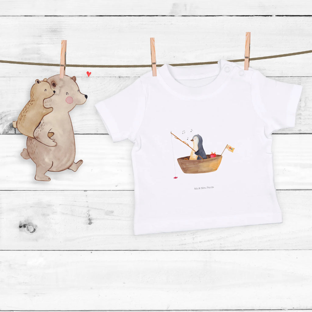 Organic Baby Shirt Pinguin Angelboot Baby T-Shirt, Jungen Baby T-Shirt, Mädchen Baby T-Shirt, Shirt, Pinguin, Pinguine, Angeln, Boot, Angelboot, Lebenslust, Leben, genießen, Motivation, Neustart, Neuanfang, Trennung, Scheidung, Geschenkidee Liebeskummer