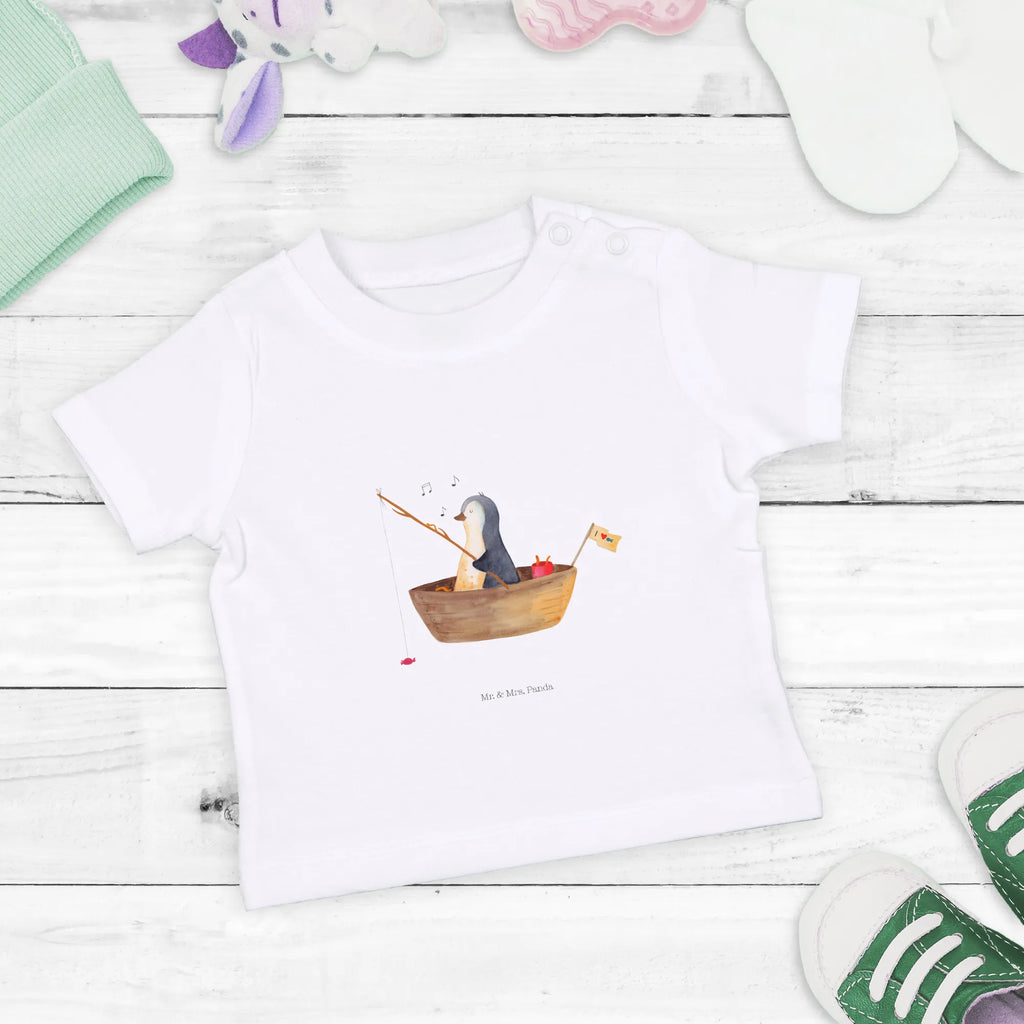 Organic Baby Shirt Pinguin Angelboot Baby T-Shirt, Jungen Baby T-Shirt, Mädchen Baby T-Shirt, Shirt, Pinguin, Pinguine, Angeln, Boot, Angelboot, Lebenslust, Leben, genießen, Motivation, Neustart, Neuanfang, Trennung, Scheidung, Geschenkidee Liebeskummer