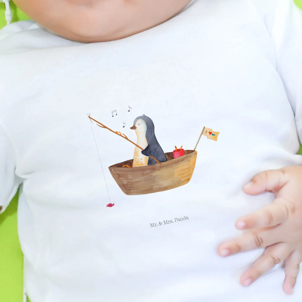 Organic Baby Shirt Pinguin Angelboot Baby T-Shirt, Jungen Baby T-Shirt, Mädchen Baby T-Shirt, Shirt, Pinguin, Pinguine, Angeln, Boot, Angelboot, Lebenslust, Leben, genießen, Motivation, Neustart, Neuanfang, Trennung, Scheidung, Geschenkidee Liebeskummer