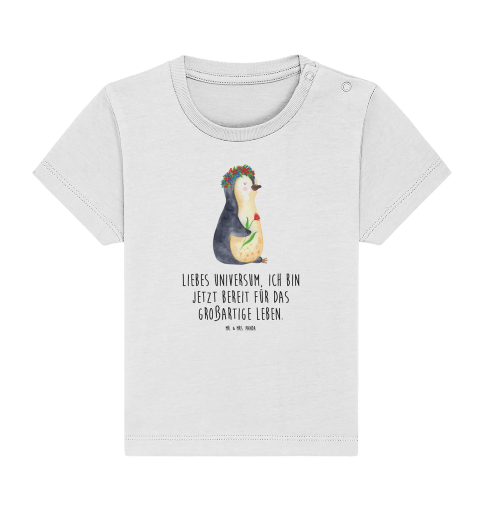 Organic Baby Shirt Pinguin Blumen Baby T-Shirt, Jungen Baby T-Shirt, Mädchen Baby T-Shirt, Shirt, Pinguin, Pinguine, Blumenkranz, Universum, Leben, Wünsche, Ziele, Lebensziele, Motivation, Lebenslust, Liebeskummer, Geschenkidee