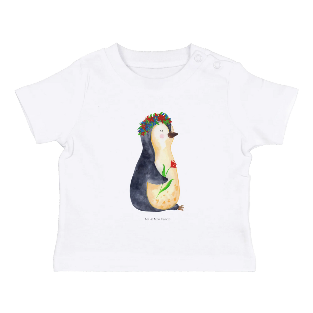 Organic Baby Shirt Pinguin Blumen Baby T-Shirt, Jungen Baby T-Shirt, Mädchen Baby T-Shirt, Shirt, Pinguin, Pinguine, Blumenkranz, Universum, Leben, Wünsche, Ziele, Lebensziele, Motivation, Lebenslust, Liebeskummer, Geschenkidee