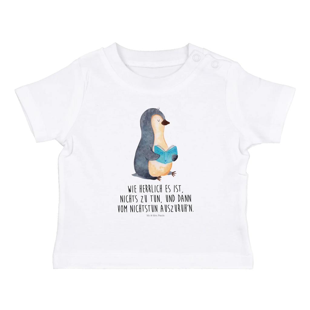 Organic Baby Shirt Pinguin Buch Baby T-Shirt, Jungen Baby T-Shirt, Mädchen Baby T-Shirt, Shirt, Pinguin, Pinguine, Buch, Lesen, Bücherwurm, Nichtstun, Faulenzen, Ferien, Urlaub, Freizeit