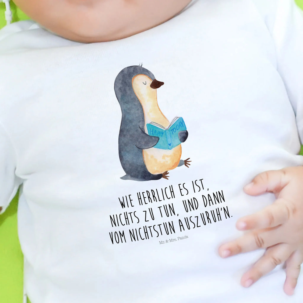 Organic Baby Shirt Pinguin Buch Baby T-Shirt, Jungen Baby T-Shirt, Mädchen Baby T-Shirt, Shirt, Pinguin, Pinguine, Buch, Lesen, Bücherwurm, Nichtstun, Faulenzen, Ferien, Urlaub, Freizeit