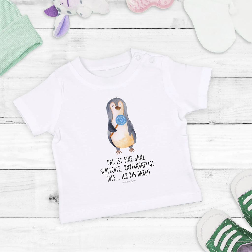 Organic Baby Shirt Pinguin Lolli Baby T-Shirt, Jungen Baby T-Shirt, Mädchen Baby T-Shirt, Shirt, Pinguin, Pinguine, Lolli, Süßigkeiten, Blödsinn, Spruch, Rebell, Gauner, Ganove, Rabauke