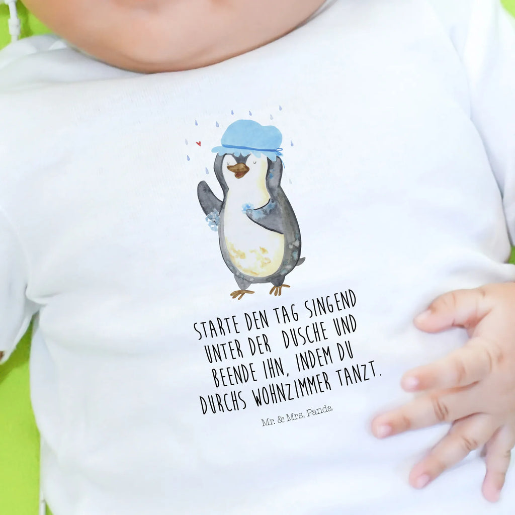 Organic Baby Shirt Pinguin Duschen Baby T-Shirt, Jungen Baby T-Shirt, Mädchen Baby T-Shirt, Shirt, Pinguin, Pinguine, Dusche, duschen, Lebensmotto, Motivation, Neustart, Neuanfang, glücklich sein