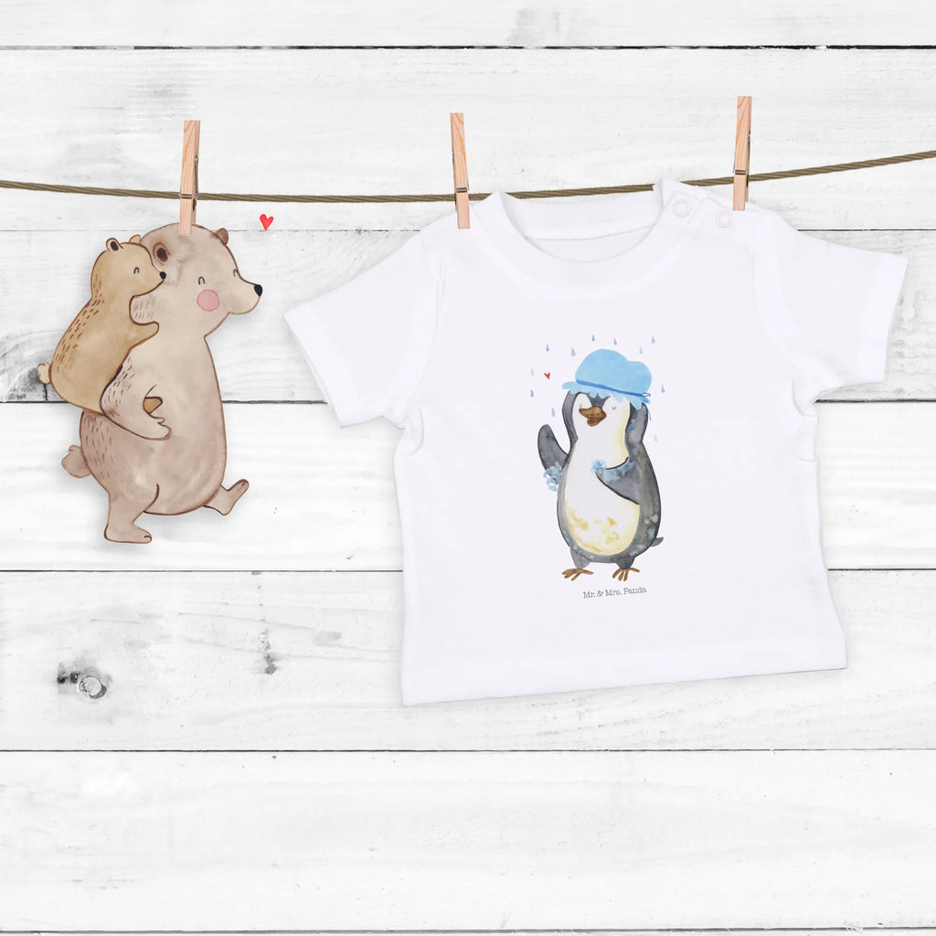 Organic Baby Shirt Pinguin Duschen Baby T-Shirt, Jungen Baby T-Shirt, Mädchen Baby T-Shirt, Shirt, Pinguin, Pinguine, Dusche, duschen, Lebensmotto, Motivation, Neustart, Neuanfang, glücklich sein