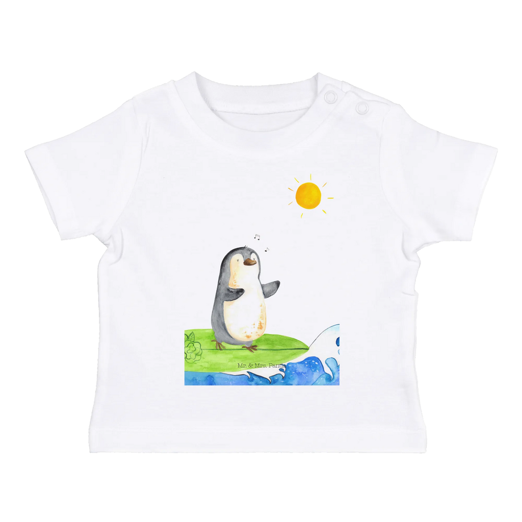 Organic Baby Shirt Pinguin Surfer Baby T-Shirt, Jungen Baby T-Shirt, Mädchen Baby T-Shirt, Shirt, Pinguin, Pinguine, surfen, Surfer, Hawaii, Urlaub, Wellen, Wellen reiten, Portugal