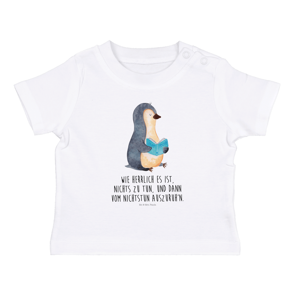 Organic Baby Shirt Pinguin Buch Baby T-Shirt, Jungen Baby T-Shirt, Mädchen Baby T-Shirt, Shirt, Pinguin, Pinguine, Buch, Lesen, Bücherwurm, Nichtstun, Faulenzen, Ferien, Urlaub, Freizeit