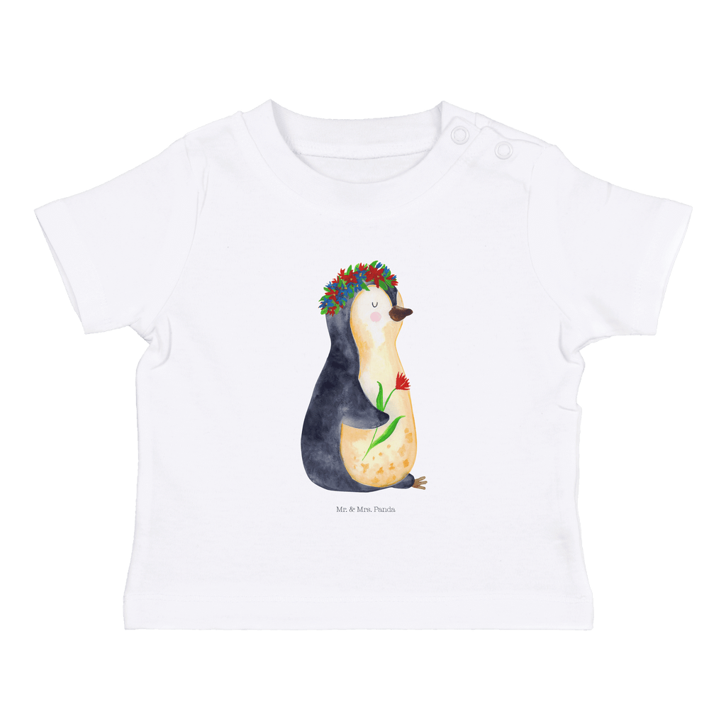 Organic Baby Shirt Pinguin Blumen Baby T-Shirt, Jungen Baby T-Shirt, Mädchen Baby T-Shirt, Shirt, Pinguin, Pinguine, Blumenkranz, Universum, Leben, Wünsche, Ziele, Lebensziele, Motivation, Lebenslust, Liebeskummer, Geschenkidee