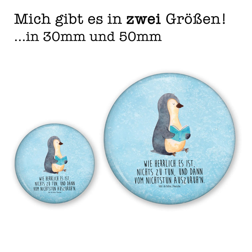 Button Pinguin Buch 50mm Button, Button, Pin, Anstecknadel, Pinguin, Pinguine, Buch, Lesen, Bücherwurm, Nichtstun, Faulenzen, Ferien, Urlaub, Freizeit