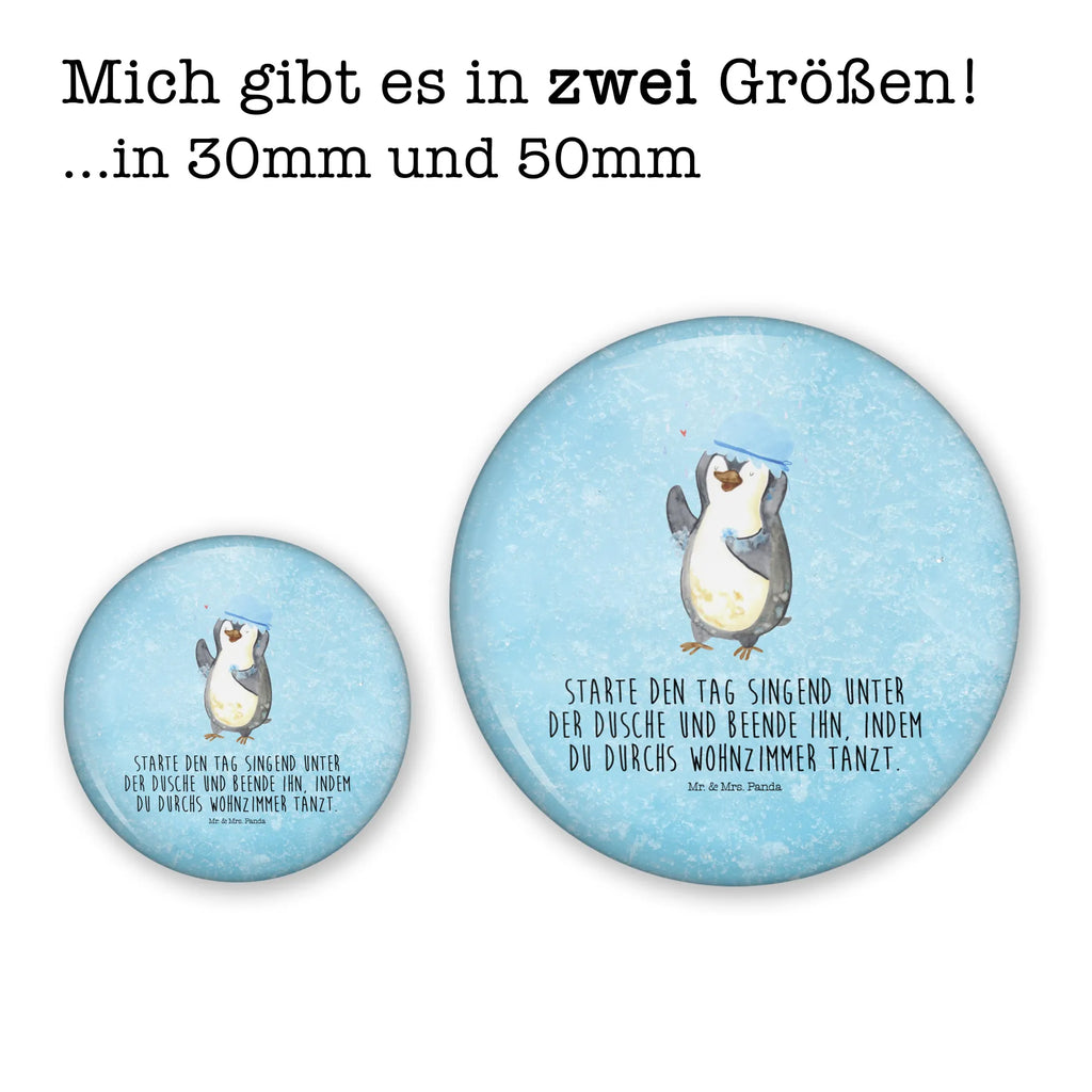 Button Pinguin duscht 50mm Button, Button, Pin, Anstecknadel, Pinguin, Pinguine, Dusche, duschen, Lebensmotto, Motivation, Neustart, Neuanfang, glücklich sein