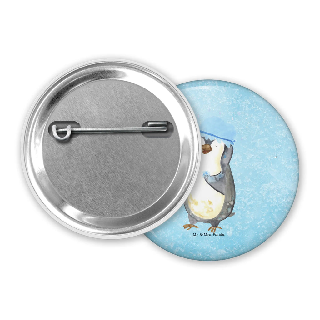 Button Pinguin duscht 50mm Button, Button, Pin, Anstecknadel, Pinguin, Pinguine, Dusche, duschen, Lebensmotto, Motivation, Neustart, Neuanfang, glücklich sein