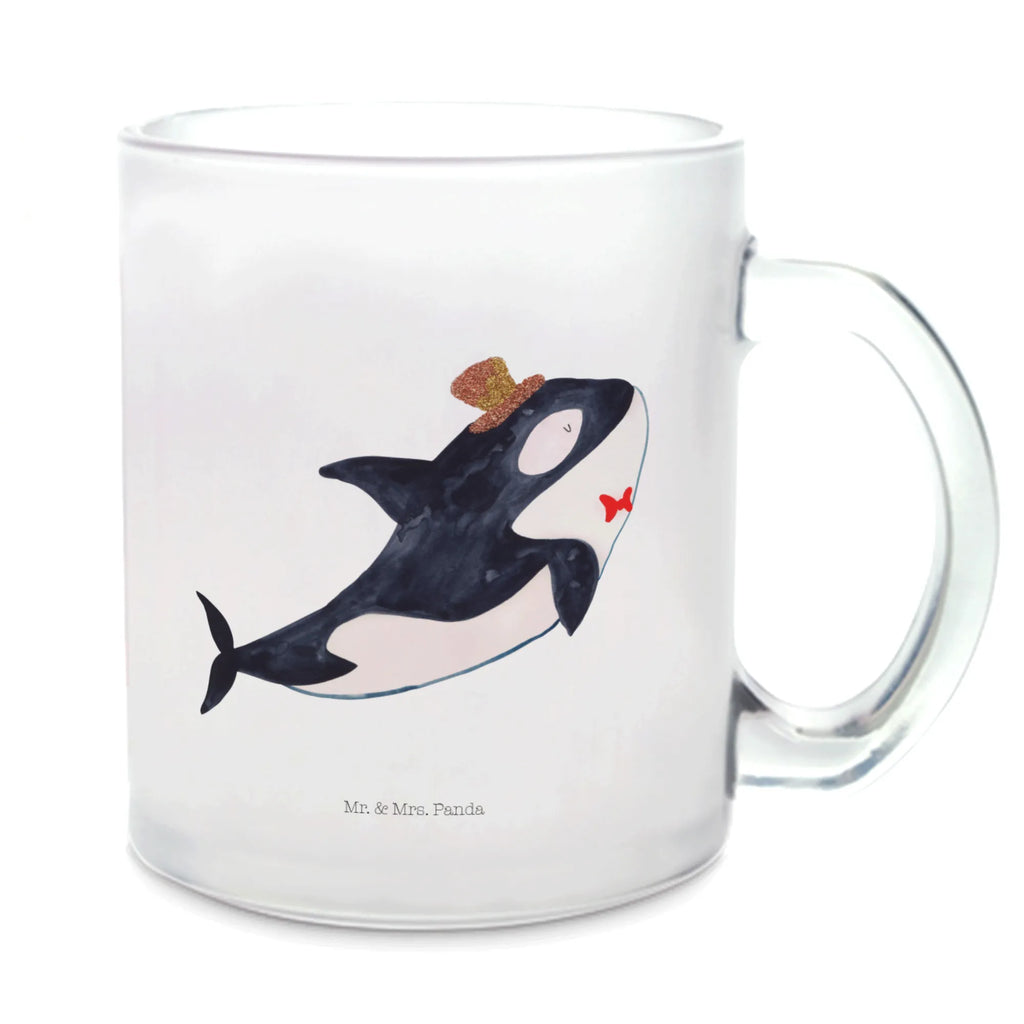 Teetasse Orca Zylinder Teetasse, Teeglas, Teebecher, Tasse mit Henkel, Tasse, Glas Teetasse, Teetasse aus Glas, Meerestiere, Meer, Urlaub, Narwal, Glitter, Konfetti, Glitzer, Geburtstag, Feier, Fete, Fest, Glückwunsch, Orca