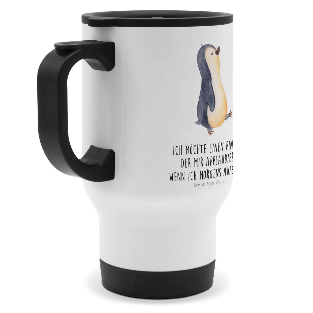 Thermobecher Pinguin marschierend Thermobecher, To Go Becher, Thermotasse, Kaffeebecher, Isolierbecher, Thermobecher To Go, Warmhaltetasse, Edelstahlbecher, Reisebecher, Tasse mit Deckel, Thermobecher für 400 ml, Kaffeetasse zum Mitnehmen, Tasse zum Mitnehmen, Spülmaschinenfest, Pinguin, Pinguine, Frühaufsteher, Langschläfer, Bruder, Schwester, Familie