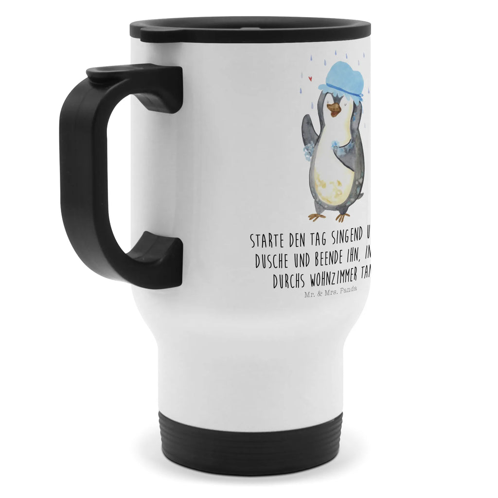 Thermobecher Pinguin Duschen Thermobecher, To Go Becher, Thermotasse, Kaffeebecher, Isolierbecher, Thermobecher To Go, Warmhaltetasse, Edelstahlbecher, Reisebecher, Tasse mit Deckel, Thermobecher für 400 ml, Kaffeetasse zum Mitnehmen, Tasse zum Mitnehmen, Spülmaschinenfest, Pinguin, Pinguine, Dusche, duschen, Lebensmotto, Motivation, Neustart, Neuanfang, glücklich sein