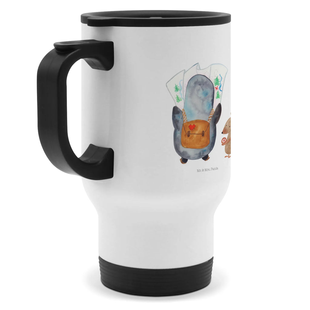 Thermobecher Pinguin & Maus Wanderer Thermobecher, To Go Becher, Thermotasse, Kaffeebecher, Isolierbecher, Thermobecher To Go, Warmhaltetasse, Edelstahlbecher, Reisebecher, Tasse mit Deckel, Thermobecher für 400 ml, Kaffeetasse zum Mitnehmen, Tasse zum Mitnehmen, Spülmaschinenfest, Pinguin, Pinguine, Abenteurer, Abenteuer, Roadtrip, Ausflug, Wanderlust, wandern