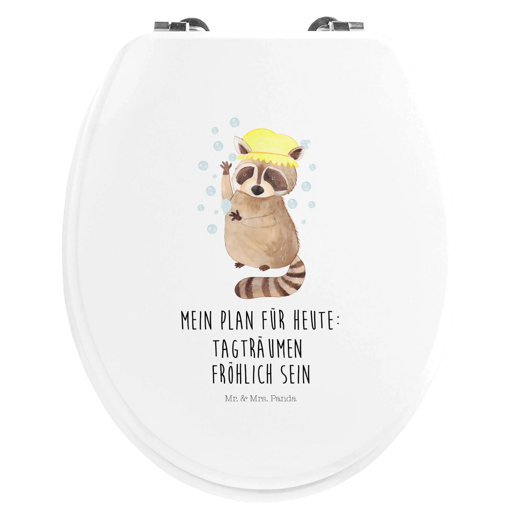 Motiv WC Sitz Waschbär Klobrille, Klodeckel, Toilettendeckel, WC-Sitz, Toilette, Tiermotive, Gute Laune, lustige Sprüche, Tiere, Waschbär, Tagträumen, Plan, Fröhlich, waschen, Seifenblasen