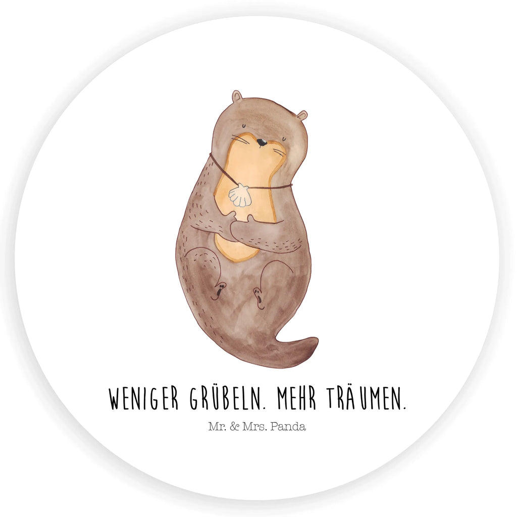 Rund Aufkleber Otter mit Muschelmedaillon Sticker, Aufkleber, Etikett, Otter, Fischotter, Seeotter, Otterliebe, grübeln, träumen, Motivation, Tagträumen, Büro