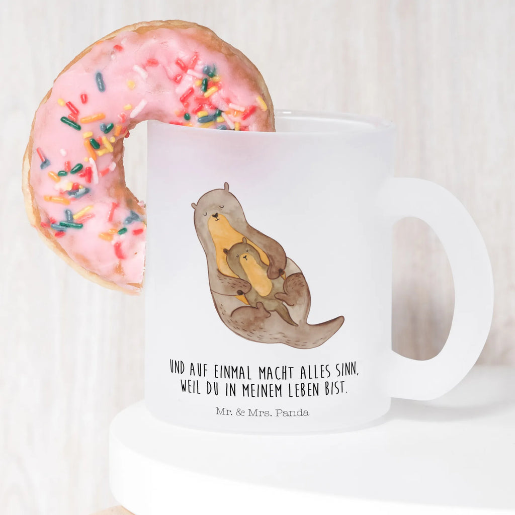 Teetasse Otter mit Kind Teetasse, Teeglas, Teebecher, Tasse mit Henkel, Tasse, Glas Teetasse, Teetasse aus Glas, Otter, Fischotter, Seeotter, Otter Seeotter See Otter