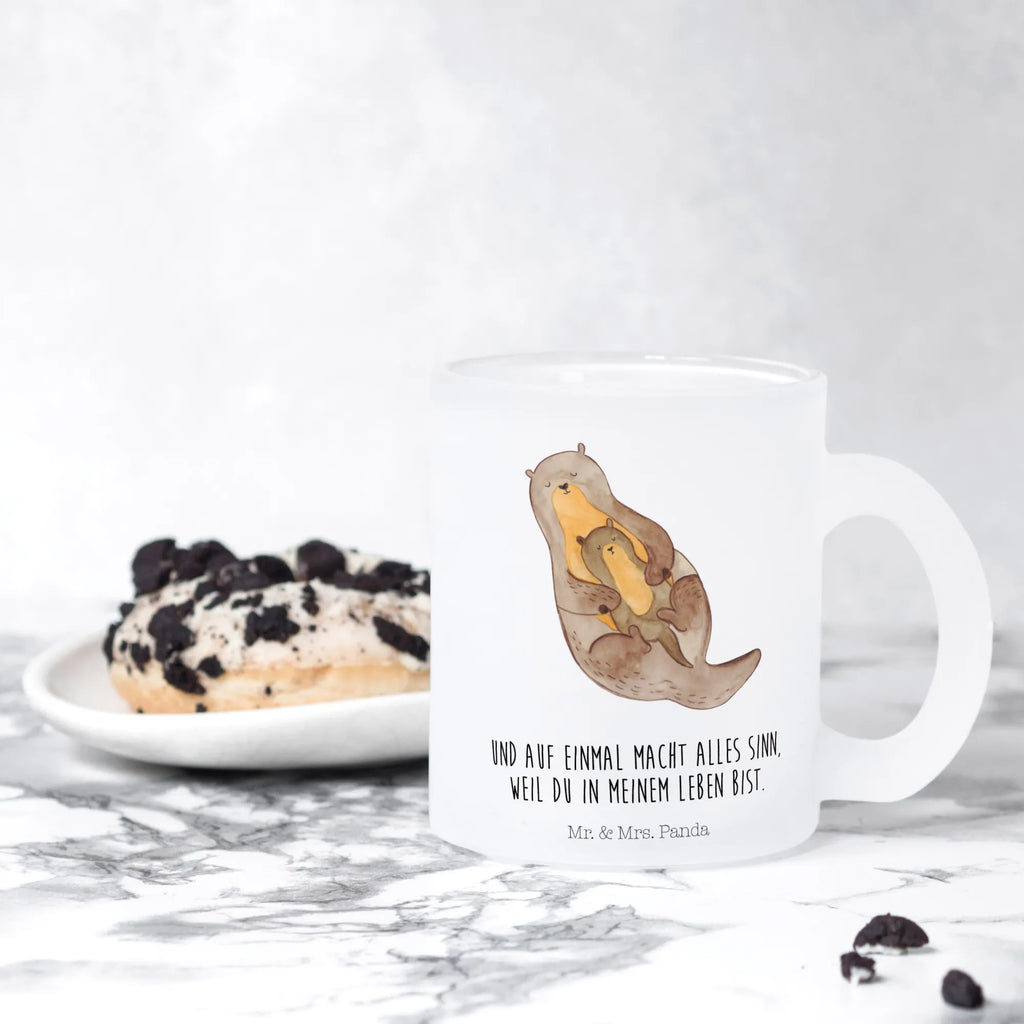 Teetasse Otter mit Kind Teetasse, Teeglas, Teebecher, Tasse mit Henkel, Tasse, Glas Teetasse, Teetasse aus Glas, Otter, Fischotter, Seeotter, Otter Seeotter See Otter