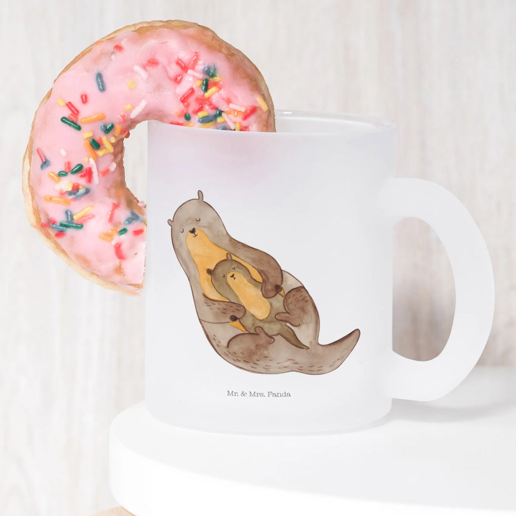 Teetasse Otter mit Kind Teetasse, Teeglas, Teebecher, Tasse mit Henkel, Tasse, Glas Teetasse, Teetasse aus Glas, Otter, Fischotter, Seeotter, Otter Seeotter See Otter