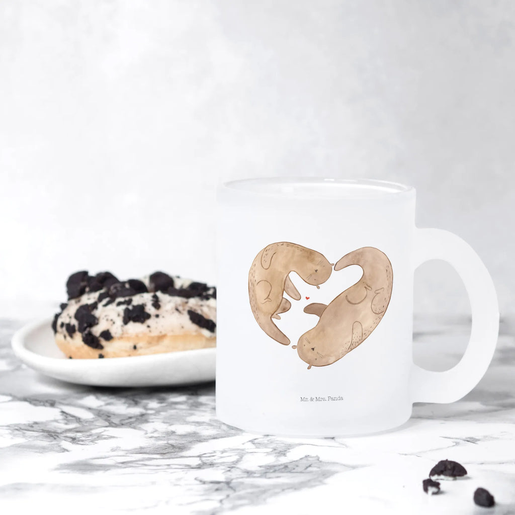 Teetasse Otter Herz Teetasse, Teeglas, Teebecher, Tasse mit Henkel, Tasse, Glas Teetasse, Teetasse aus Glas, Otter, Fischotter, Seeotter, Liebe, Herz, Liebesbeweis, Liebesgeschenk, Bessere Hälfte, Love you, Jahrestag, Hochzeitstag, Verlobung, gemeinsames Leben