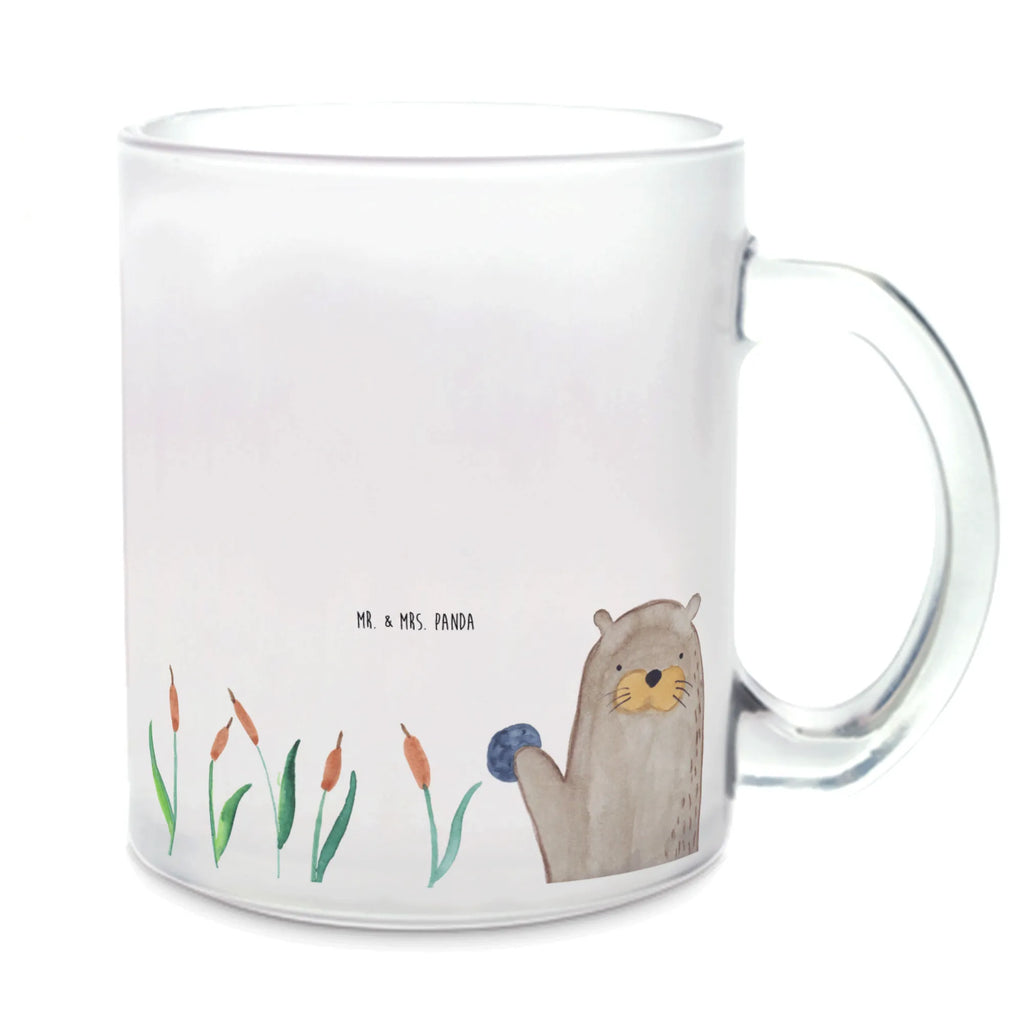 Teetasse Otter mit Stein Teetasse, Teeglas, Teebecher, Tasse mit Henkel, Tasse, Glas Teetasse, Teetasse aus Glas, Otter, Fischotter, Seeotter, Otter Seeotter See Otter