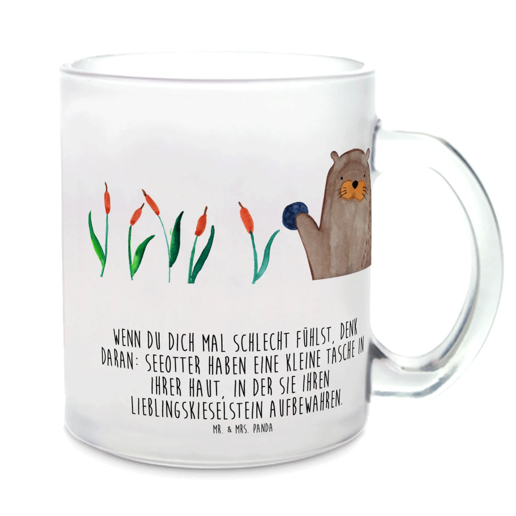 Teetasse Otter mit Stein Teetasse, Teeglas, Teebecher, Tasse mit Henkel, Tasse, Glas Teetasse, Teetasse aus Glas, Otter, Fischotter, Seeotter, Otter Seeotter See Otter