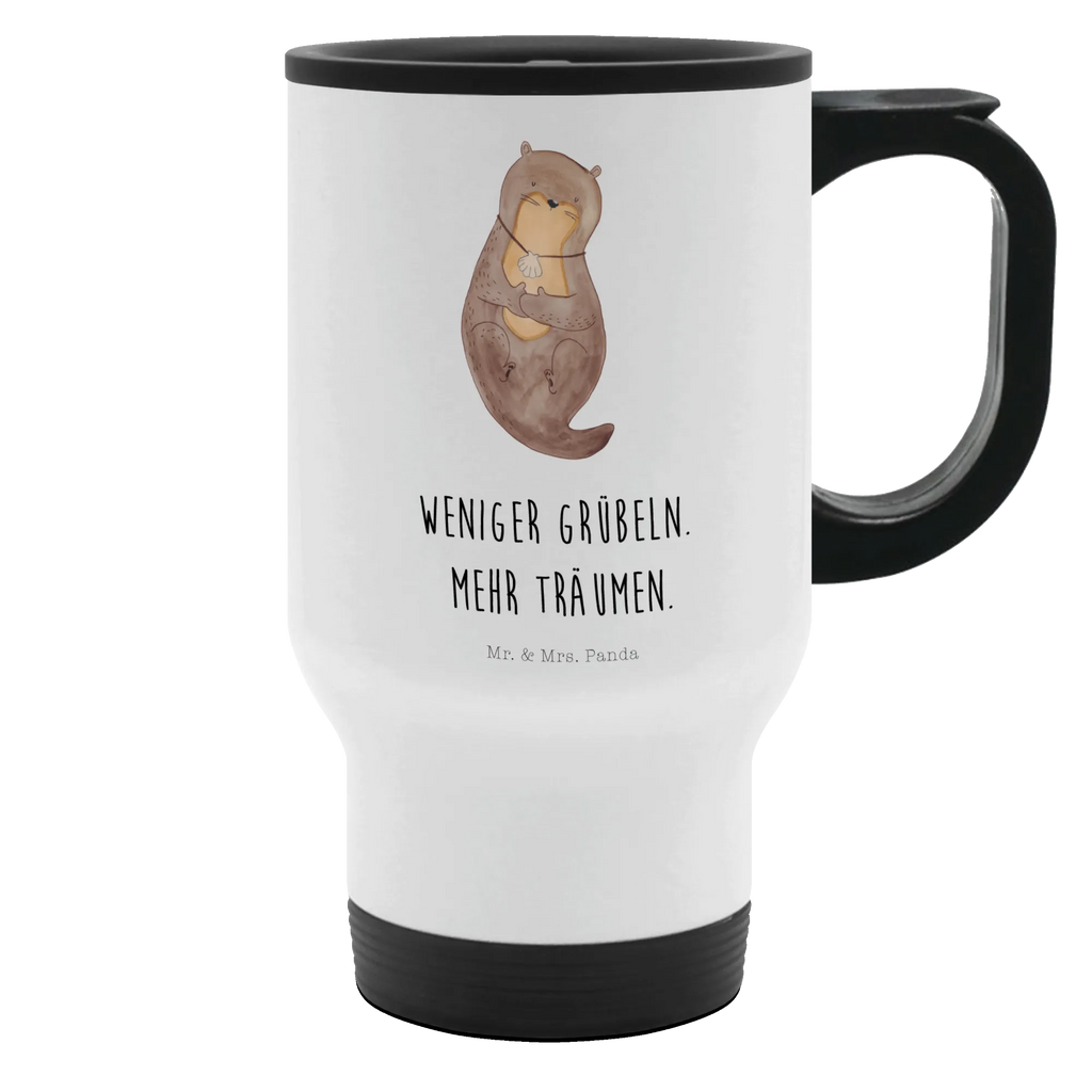 Thermobecher Otter mit Muschelmedaillon Thermobecher, To Go Becher, Thermotasse, Kaffeebecher, Isolierbecher, Thermobecher To Go, Warmhaltetasse, Edelstahlbecher, Reisebecher, Tasse mit Deckel, Thermobecher für 400 ml, Kaffeetasse zum Mitnehmen, Tasse zum Mitnehmen, Spülmaschinenfest, Otter, Fischotter, Seeotter, Otterliebe, grübeln, träumen, Motivation, Tagträumen, Büro