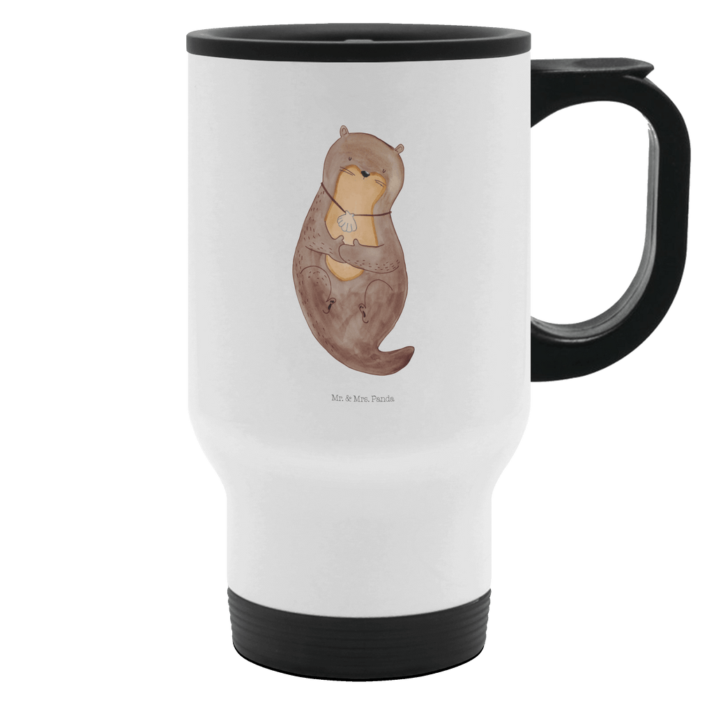 Thermobecher Otter mit Muschelmedaillon Thermobecher, To Go Becher, Thermotasse, Kaffeebecher, Isolierbecher, Thermobecher To Go, Warmhaltetasse, Edelstahlbecher, Reisebecher, Tasse mit Deckel, Thermobecher für 400 ml, Kaffeetasse zum Mitnehmen, Tasse zum Mitnehmen, Spülmaschinenfest, Otter, Fischotter, Seeotter, Otterliebe, grübeln, träumen, Motivation, Tagträumen, Büro