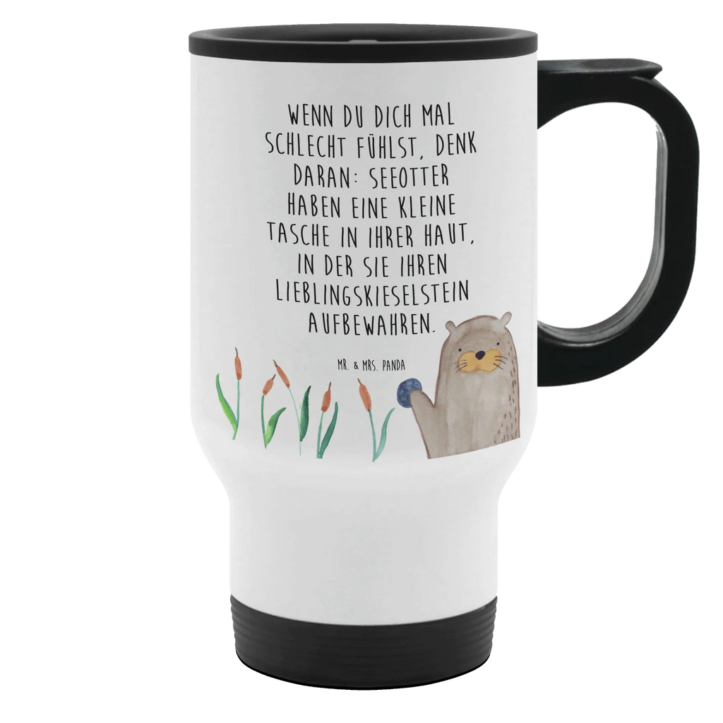 Thermobecher Otter mit Stein Thermobecher, To Go Becher, Thermotasse, Kaffeebecher, Isolierbecher, Thermobecher To Go, Warmhaltetasse, Edelstahlbecher, Reisebecher, Tasse mit Deckel, Thermobecher für 400 ml, Kaffeetasse zum Mitnehmen, Tasse zum Mitnehmen, Spülmaschinenfest, Otter, Fischotter, Seeotter, Otter Seeotter See Otter