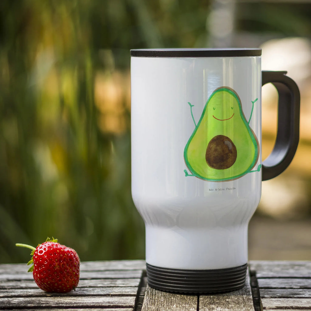 Thermobecher Avocado Happy Thermobecher, To Go Becher, Thermotasse, Kaffeebecher, Isolierbecher, Thermobecher To Go, Warmhaltetasse, Edelstahlbecher, Reisebecher, Tasse mit Deckel, Thermobecher für 400 ml, Kaffeetasse zum Mitnehmen, Tasse zum Mitnehmen, Spülmaschinenfest, Avocado, Veggie, Vegan, Gesund, Chaos