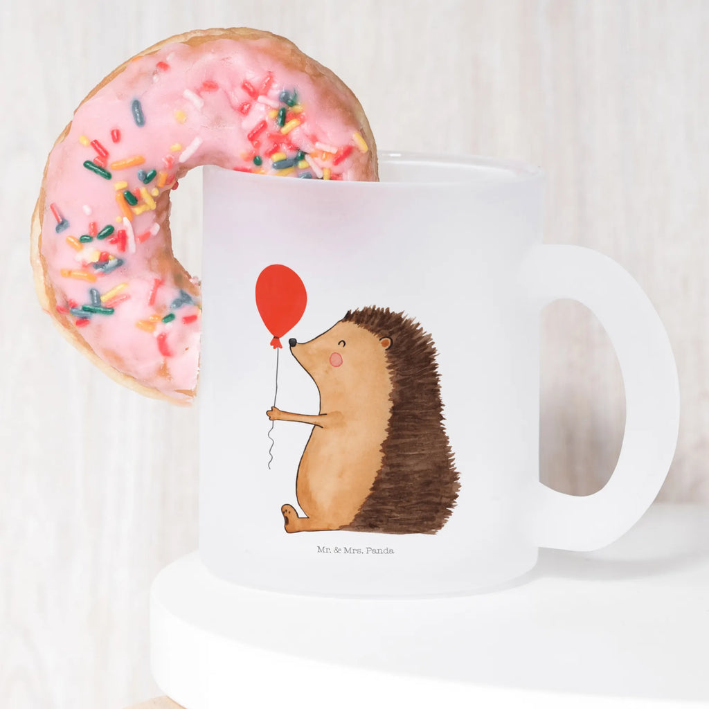 Teetasse Igel mit Luftballon Teetasse, Teeglas, Teebecher, Tasse mit Henkel, Tasse, Glas Teetasse, Teetasse aus Glas, Tiermotive, Gute Laune, lustige Sprüche, Tiere, Igel, Geburtstag, Herzlichen Glückwunsch, Glückwunsch, Geburtstagskind, Ballon, Happy Birthday