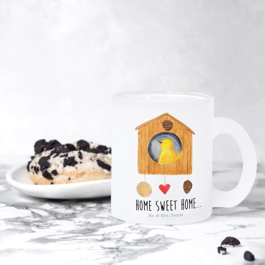 Teetasse Vogelhaus sweet Home Teetasse, Teeglas, Teebecher, Tasse mit Henkel, Tasse, Glas Teetasse, Teetasse aus Glas, Tiermotive, Gute Laune, lustige Sprüche, Tiere, Vogelhaus, Vogel, Home sweet Home, Einzug, Umzug, Geschenk, Einzugsgeschenk, Hausbau, Haus