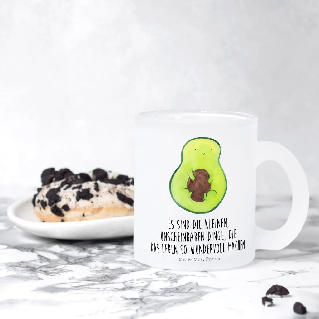 Teetasse Avocado mit Kern Teetasse, Teeglas, Teebecher, Tasse mit Henkel, Tasse, Glas Teetasse, Teetasse aus Glas, Avocado, Veggie, Vegan, Gesund, Avokado, Avocadokern, Kern, Pflanze, Spruch Leben