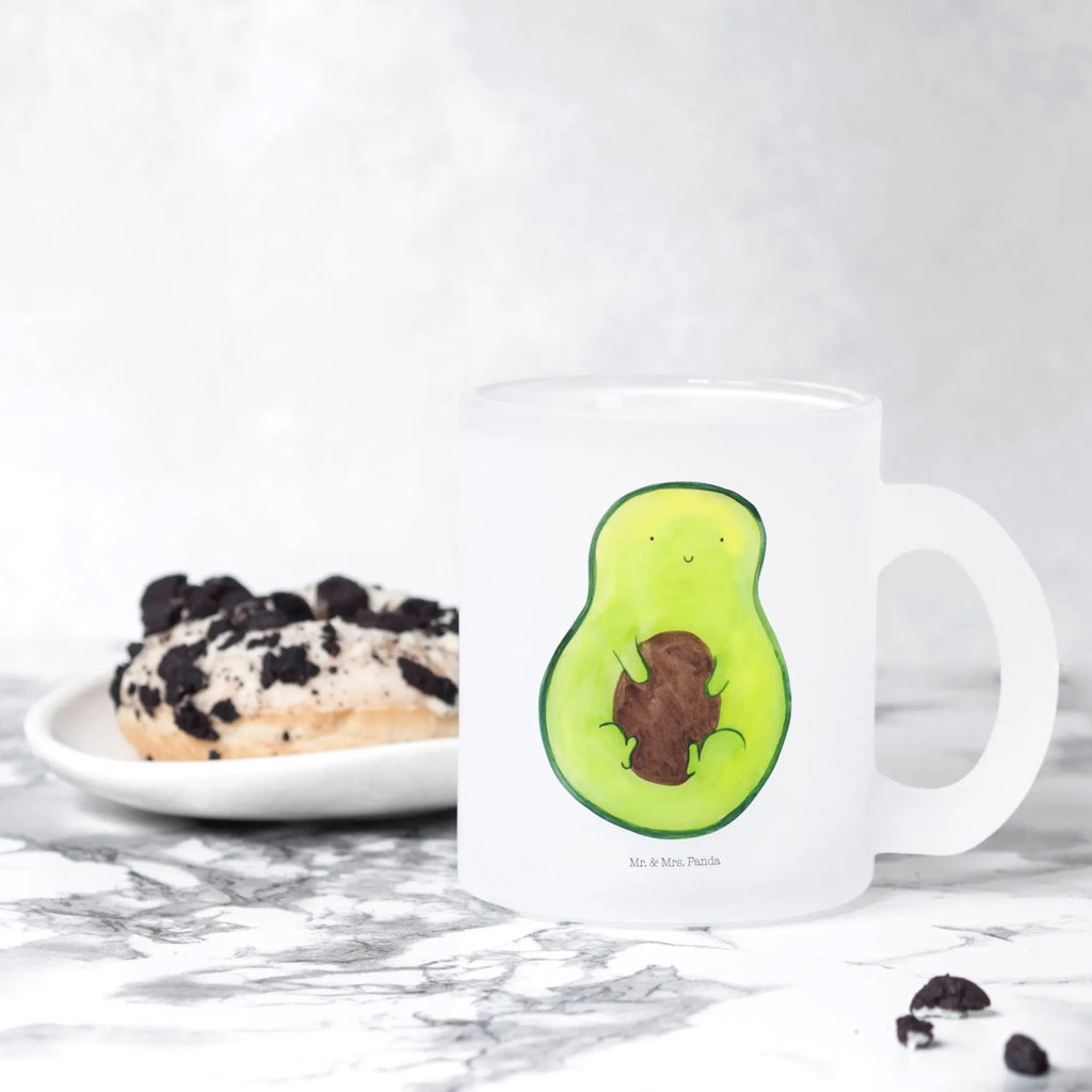 Teetasse Avocado mit Kern Teetasse, Teeglas, Teebecher, Tasse mit Henkel, Tasse, Glas Teetasse, Teetasse aus Glas, Avocado, Veggie, Vegan, Gesund, Avokado, Avocadokern, Kern, Pflanze, Spruch Leben