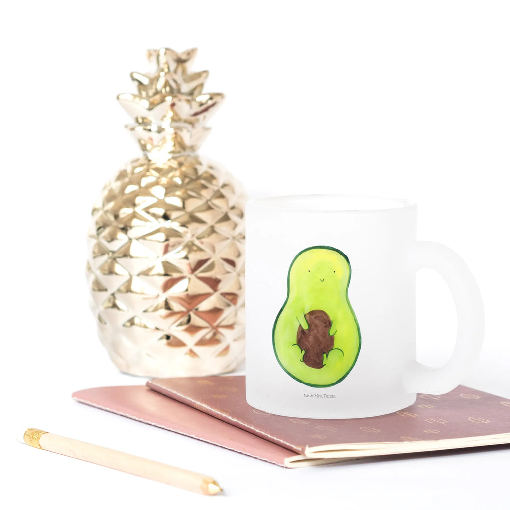 Teetasse Avocado mit Kern Teetasse, Teeglas, Teebecher, Tasse mit Henkel, Tasse, Glas Teetasse, Teetasse aus Glas, Avocado, Veggie, Vegan, Gesund, Avokado, Avocadokern, Kern, Pflanze, Spruch Leben