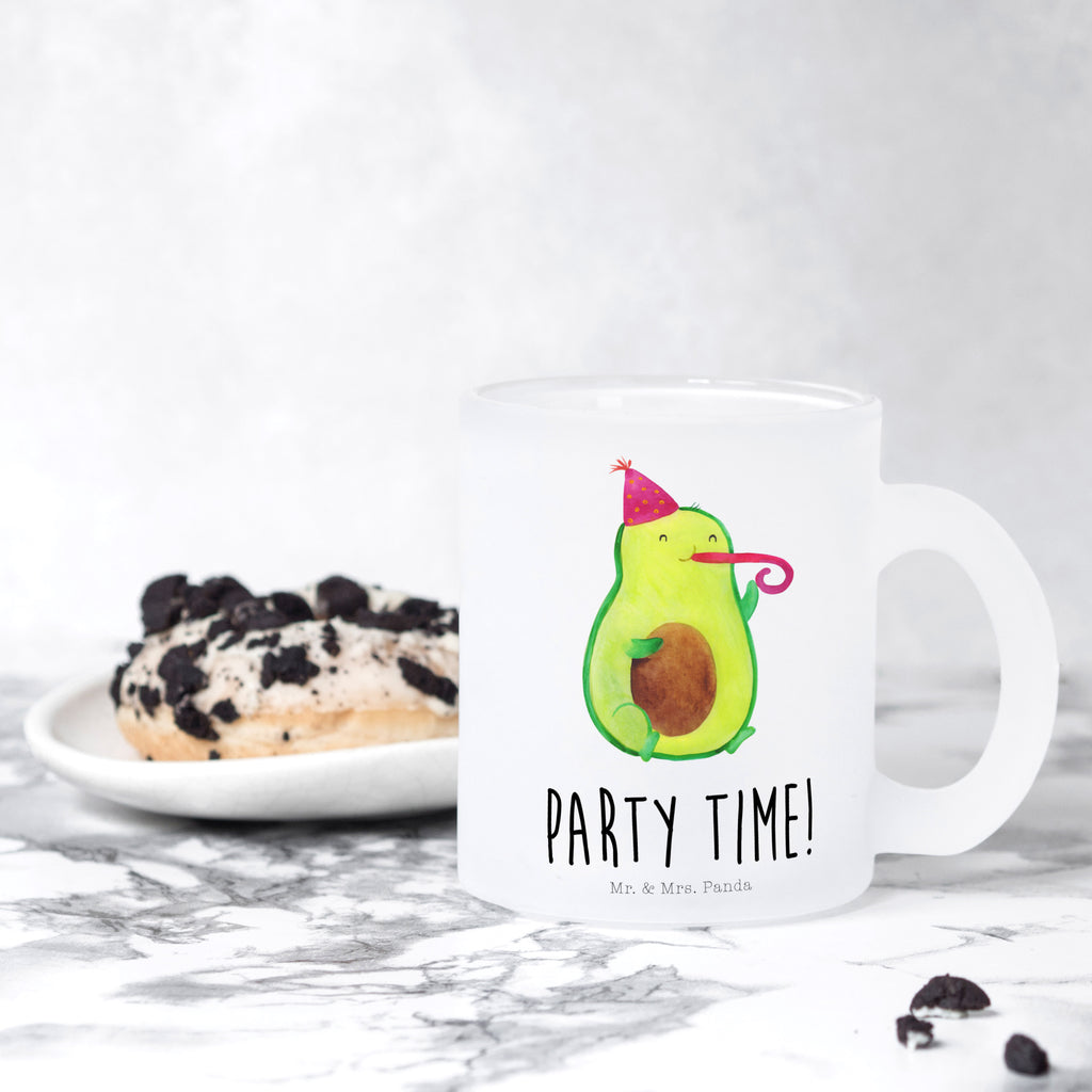 Teetasse Avocado Party Time Teetasse, Teeglas, Teebecher, Tasse mit Henkel, Tasse, Glas Teetasse, Teetasse aus Glas, Avocado, Veggie, Vegan, Gesund