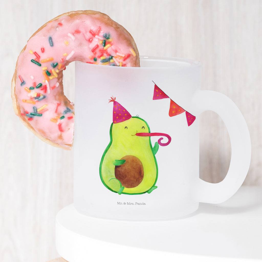 Teetasse Avocado Party Time Teetasse, Teeglas, Teebecher, Tasse mit Henkel, Tasse, Glas Teetasse, Teetasse aus Glas, Avocado, Veggie, Vegan, Gesund