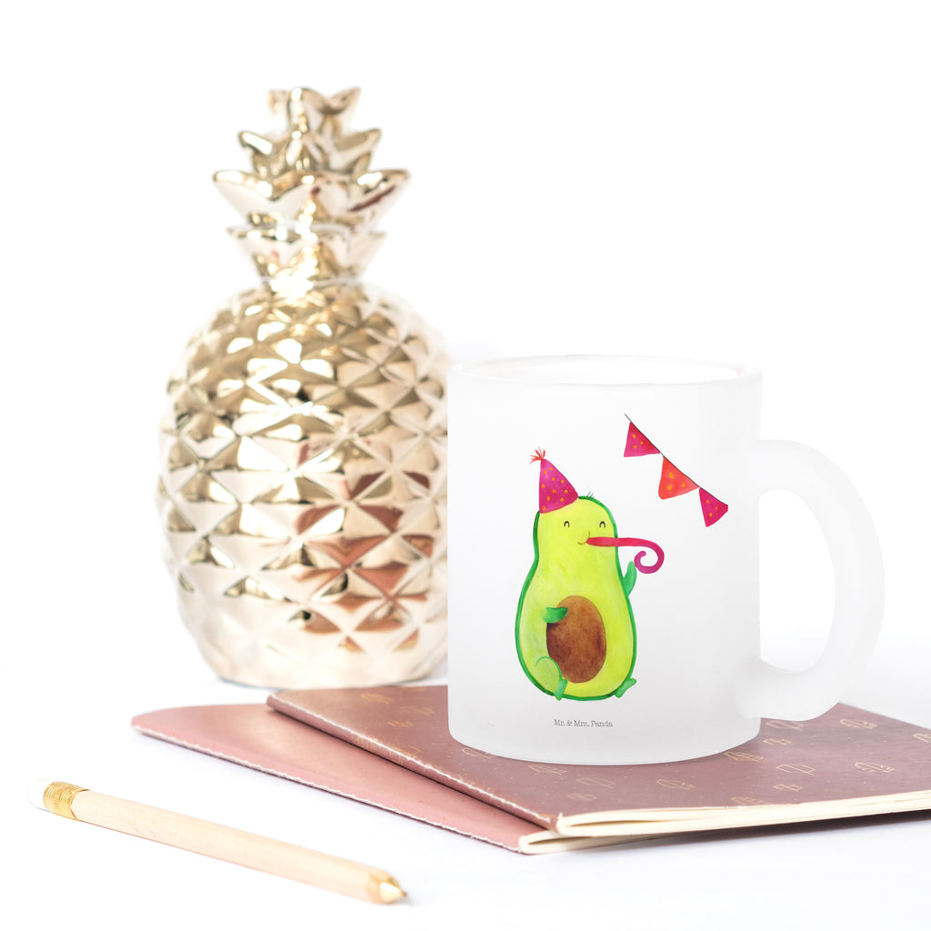 Teetasse Avocado Party Time Teetasse, Teeglas, Teebecher, Tasse mit Henkel, Tasse, Glas Teetasse, Teetasse aus Glas, Avocado, Veggie, Vegan, Gesund