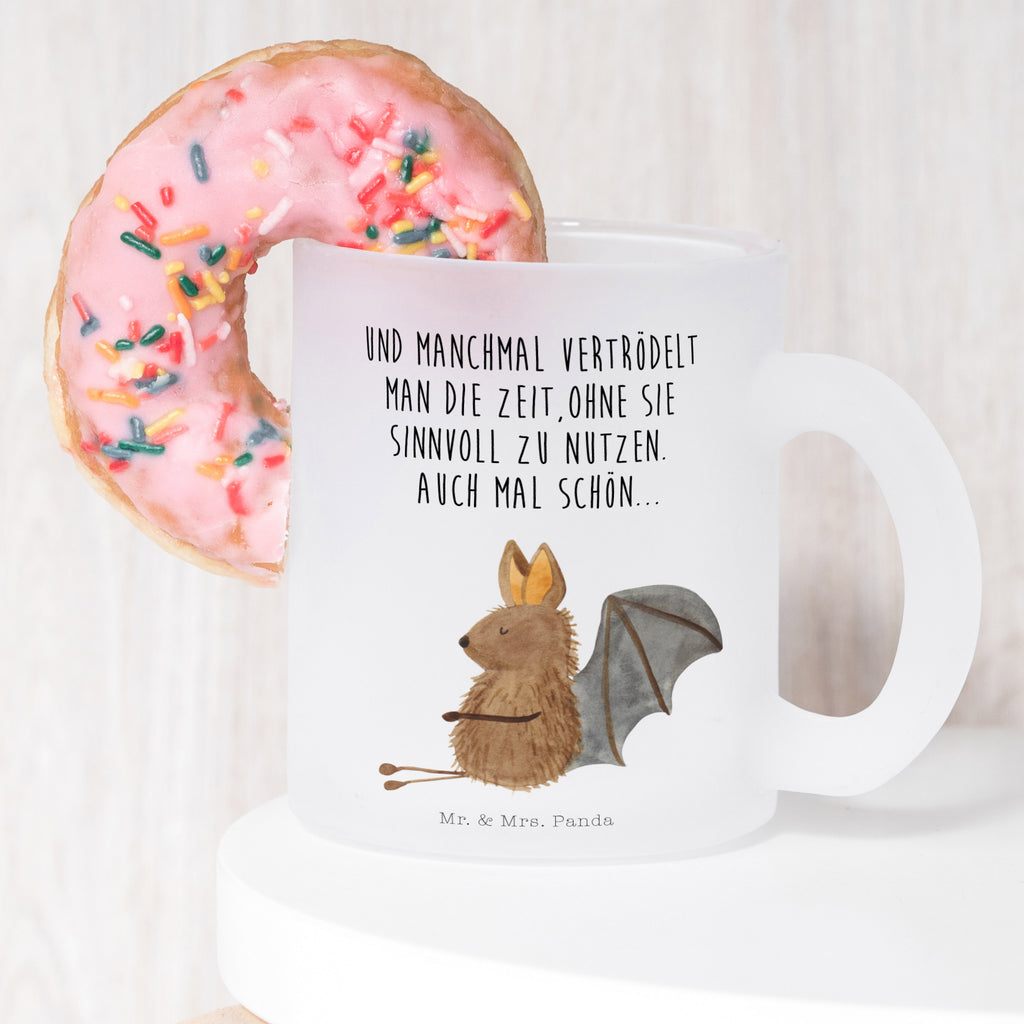 Teetasse Fledermaus sitzend Teetasse, Teeglas, Teebecher, Tasse mit Henkel, Tasse, Glas Teetasse, Teetasse aus Glas, Tiermotive, Gute Laune, lustige Sprüche, Tiere, Fledermaus, Fledermäuse, Motivation, entspannen