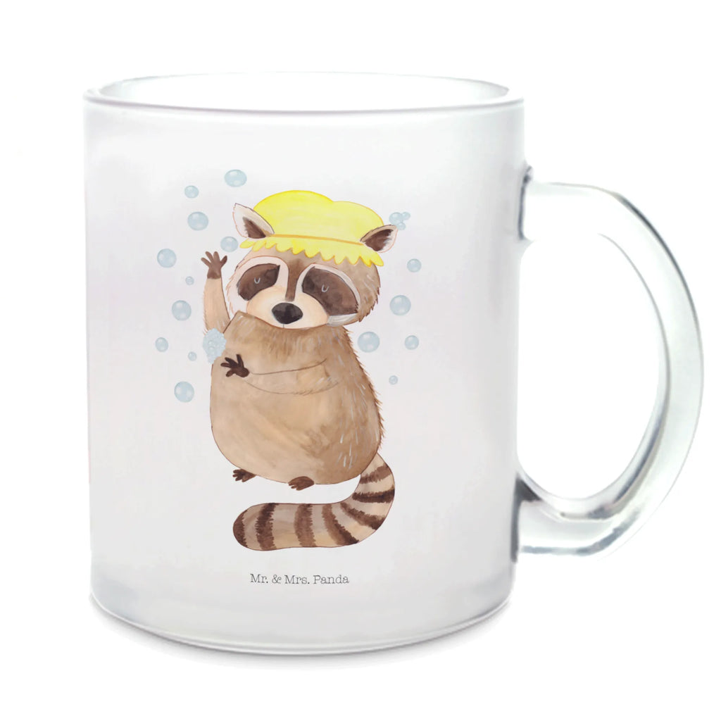 Teetasse Waschbär Teetasse, Teeglas, Teebecher, Tasse mit Henkel, Tasse, Glas Teetasse, Teetasse aus Glas, Tiermotive, Gute Laune, lustige Sprüche, Tiere, Waschbär, Tagträumen, Plan, Fröhlich, waschen, Seifenblasen