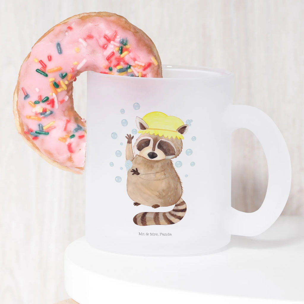 Teetasse Waschbär Teetasse, Teeglas, Teebecher, Tasse mit Henkel, Tasse, Glas Teetasse, Teetasse aus Glas, Tiermotive, Gute Laune, lustige Sprüche, Tiere, Waschbär, Tagträumen, Plan, Fröhlich, waschen, Seifenblasen